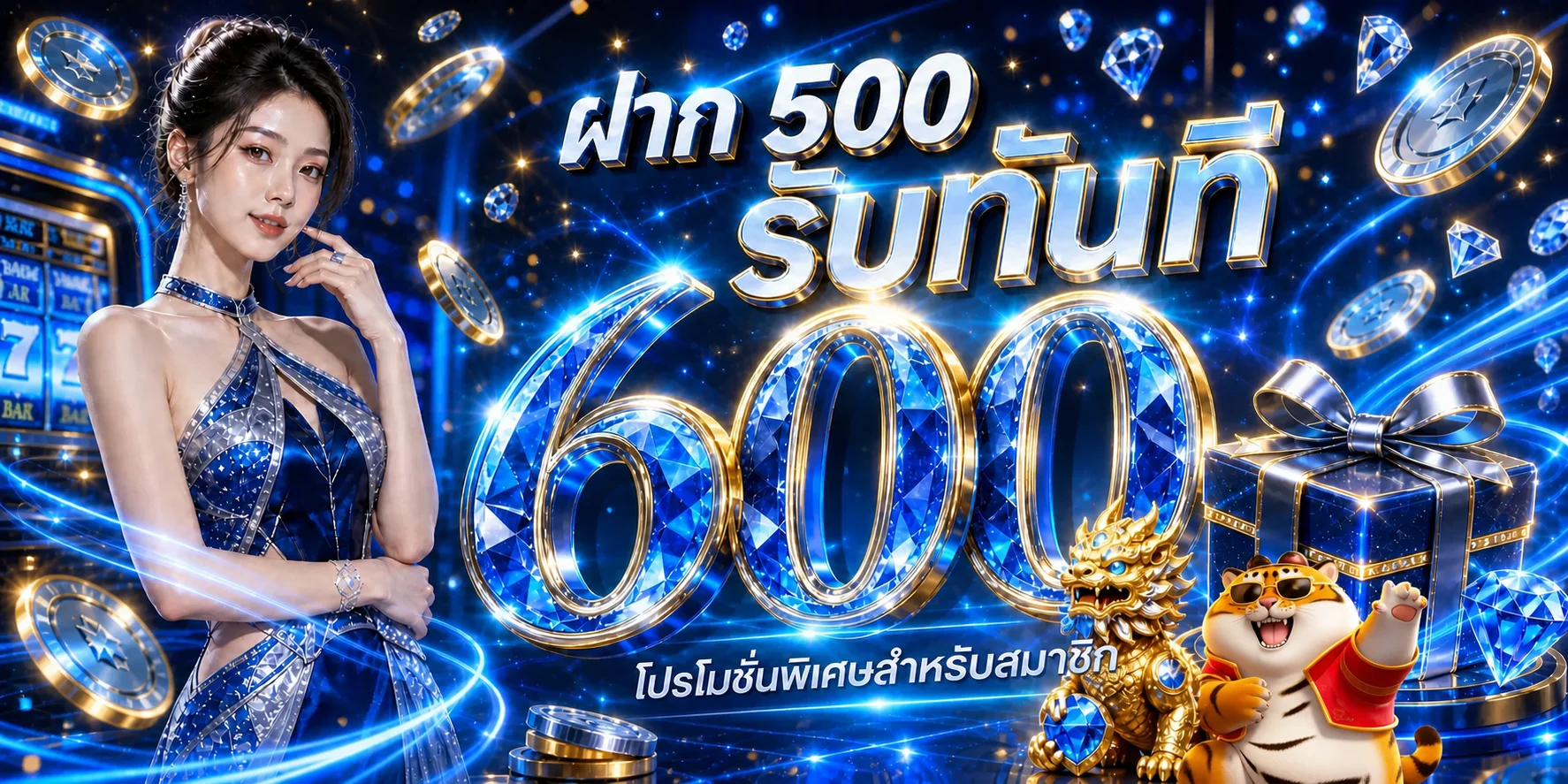 แบนเนอร์โบนัสสมาชิก MENTOS168 โทนน้ำเงินทอง